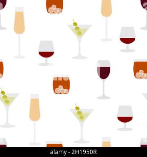 Seamless pattern of glasses with alcoholic drinks Stock Vector