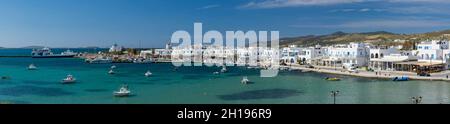A scenic panoramic view of Antiparos town. Antiparos Island, Cyclades Islands, Greece. Stock Photo