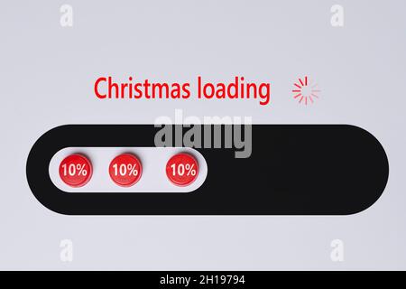 Christmas 2021 loading. Creative concept of coming winter holidays - Christmas loading. Loading process illustrated with red buttons. Symbol of winter Stock Photo