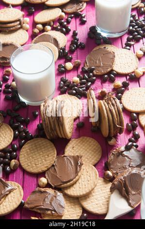 breakfast or snack table full of cookies and chocolate Stock Photo
