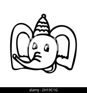 Elephant head with hat in cartoon style. Vector illustration. Stock Vector