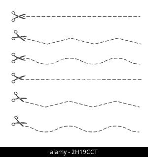 set of contours for cutting lines with scissors. Scissors cut along the line. Flatstyle Stock Vector