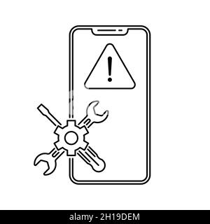 Smartphone repair icon. Screwdriver and wrench on mobile icon. Black service icon. Vector illustration. Stock Vector