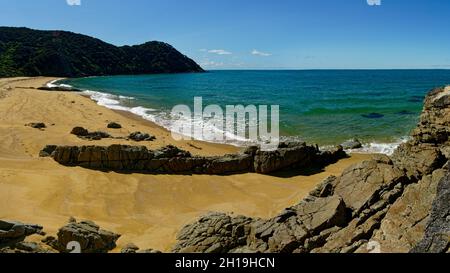 Mutton Cove looking north toward Separation Point in Abel Tasman National Park, New Zealand. Stock Photo
