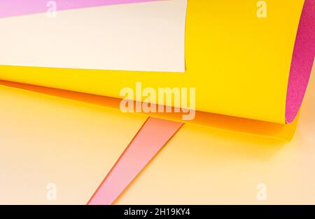 Abstract geometric light pink and yellow shades blank paper background. Textured canvas element for text design, greeting card, template with copy spa Stock Photo