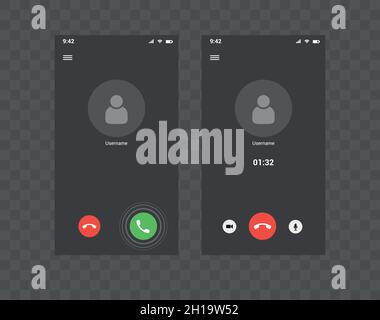 Here is phone video chat user interface, video calls window overlay smartphone Stock Vector