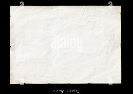 Sheet or page of vintage antique parchment paper isolated on a black background with clipping path Stock Photo