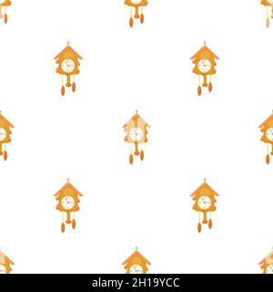 Vintage wooden cuckoo clock pattern seamless background texture repeat wallpaper geometric vector Stock Vector