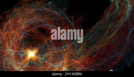 Glowing cosmic vortex or super nova illustration. Abstract creative modern colorful wide background, Neon glowing twisted cosmic lines. Surreal Vortex Stock Photo