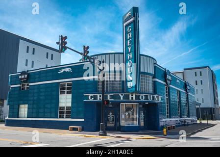 Retro Greyhound Bus Terminal - Evansville - Indiana Stock Photo