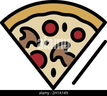 Slice of pizza with mushrooms icon. Outline slice of pizza with mushrooms vector icon color flat isolated Stock Vector
