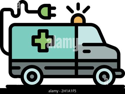 Electric ambulance car icon. Outline electric ambulance car vector icon color flat isolated Stock Vector