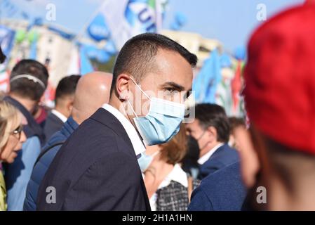 Rome, Italy. 16th Oct, 2021. Luigi di Maio minister of Foreign Office during the strike of labor unions CGIL, CISL and UIL after the aggression last week at the headquarter of CGIL by No Vax protesters. (Photo by Pasquale Gargano/Pacific Press) Credit: Pacific Press Media Production Corp./Alamy Live News Stock Photo