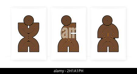 Abstract poster design, vector. Artistic wall art design. Poster design in three pieces. Human silhouette in different posses, vector. Stock Vector