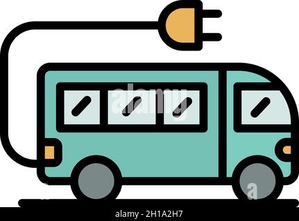 Electric school bus icon. Outline electric school bus vector icon color flat isolated Stock Vector