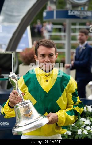 Ascot, Berkshire, UK. 16th October, 2021. Mickael Barazalona winner of the QIPCO Champion Stakes (Class 1) (British Champions Middle Distance) (Group 1) on horse Sealiway. Owner Le Haras de la Gousserie. Trainer Cedrice Rossi, France. Breeder Guy Parient Holding. Credit: Maureen McLean/Alamy Stock Photo
