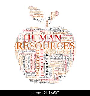 Human resources word cloud concept with apple symbol. Stock Vector