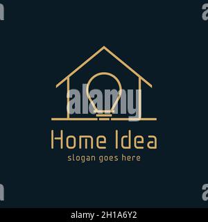 Home decor logo vector with light bulb sign. interior logo sign template with simple linear style. Stock Vector