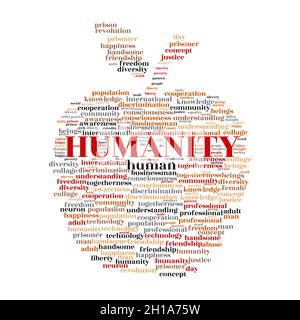 Humanity word cloud concept with apple symbol. Stock Vector