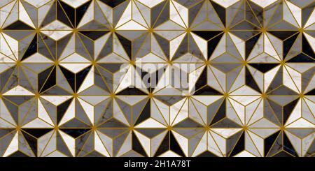 Geometric pattern with triangle shape dark background. Luxury with gold lines and marble texture modern design Stock Vector