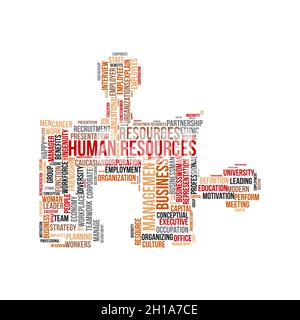Human resources word cloud concept with Puzzle symbol. Stock Vector