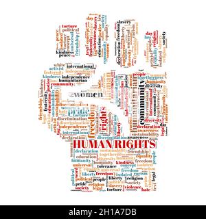 Human rights word cloud concept with hand symbol. Stock Vector