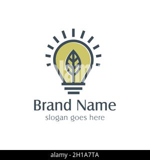 Ecology light bulb logo with simple leaf sign. isolated on white background. Stock Vector