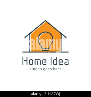 Home decor logo vector with light bulb sign. interior logo sign template with simple linear style. Stock Vector