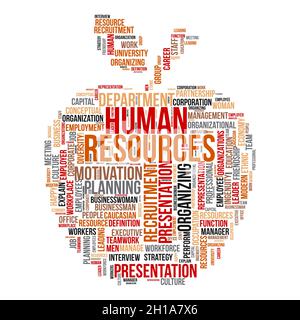 Human resources word cloud concept with apple symbol. Stock Vector