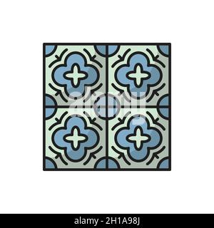 Azulejo floor tile isolated abstract geometric mediterranean pattern, portuguese ornament. Vector green floor tiles azulejo design, cement talavera mo Stock Vector