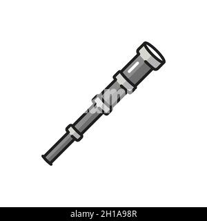 Spyglass tool to study stars and planets, symbol of Portugal seafaring isolated flat line icon. Vector old telescope lens far watching equipment, disc Stock Vector