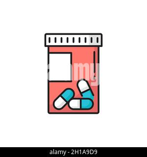 Pills in transparent packaging probiotics bacteria isolated color line icon. Vector drugs maintaining healthy balance of gut bacteria. Bottle package, Stock Vector
