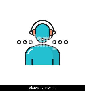 Customer service user in headphone color line icon isolated. Vector online consultant support help, consulting management, speaker in headset. Call ce Stock Vector