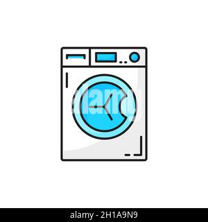 Washer electric drying or washing machine isolated color line icon. Vector bathroom washing device, steel laundromat sign. Household appliance, laundr Stock Vector