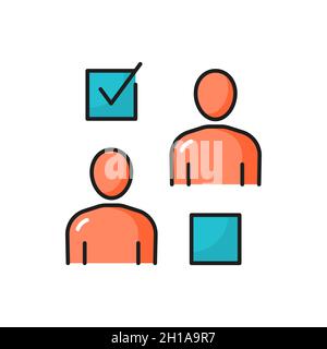 Recruitment, hiring right employee, check mark isolated line icon. Vector check in square, choosing candidate. Showing employable and suitable for job Stock Vector