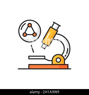 Microbiology, genetic structure under microscope isolated color line icon. Vector nanotechnology and microbiology research tool. Cell or blood researc Stock Vector