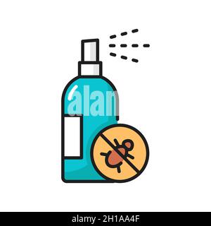 Cat remedy from fleas, tick spray parasite disinsection isolated outline icon. Vector pet remedy for dogs, puppies and kittens, domestic animals healt Stock Vector