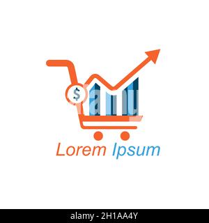 Vector Sale ERP Logo Template ERP Concept Trolly and Chart Design with statistic result of dollars Stock Vector