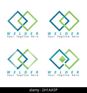 Creative Fresh Abstract Square Shape Bended Logo Template four sided Rectangle Rounded Logotype Stock Vector