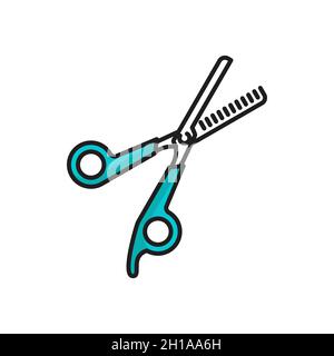 Pets grooming scissors, dogs and cats fur cutting supplies isolated outline icon. Vector groomer cutters, tailoring tool, iron stainless steel utensil Stock Vector