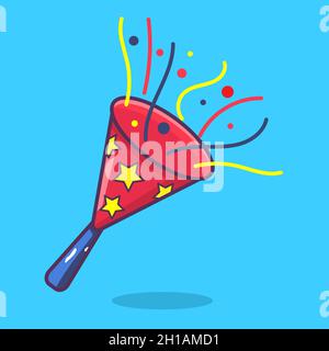 party horn and confetti isolated cartoon vector illustration in flat style Stock Vector