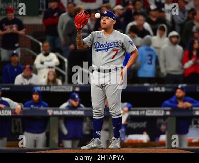 June 12 2022 San Francisco CA, U.S.A. Los Angeles starting pitcher Julio  Urias (7) on the mound during the MLB game between the Los Angeles Dodgers  and the San Francisco Giants. The