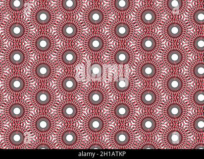 Abstract geometric seamless circular vector pattern in Red, black and white Stock Vector