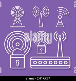 wireless six signal icons Stock Vector