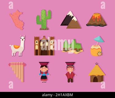 twelve peru country icons Stock Vector