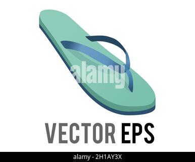 The isolated vector green and blue single rubber flip flop, thong sandal icon,  used to wear sandals to beach or warm weather places Stock Vector