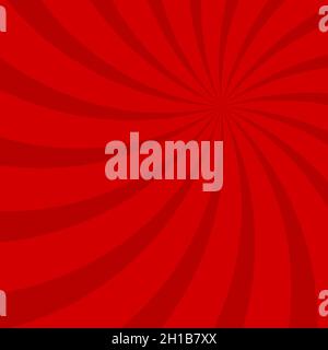 Sunlight spiral rays background. Red swirl focus background. Vector illustration. Sun beam ray sunburst pattern wallpaper. Retro circus backdrop. Vint Stock Vector