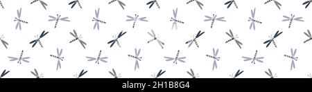 Masculine drawn dragonfly doodle motif seamless pattern. Classic retro modern shape for digital scrapbook paper and repeatable men gift wrap design in Stock Vector