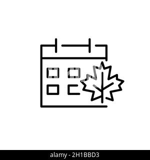 Fall binder calendar page with maple leaf. Pixel perfect, editable stroke line art icon Stock Vector