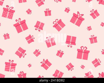 Red gift boxes on a dark background. Gift boxes with geometric pattern. Festive design for greeting card, wrapping paper and promotional materials. Ve Stock Vector
